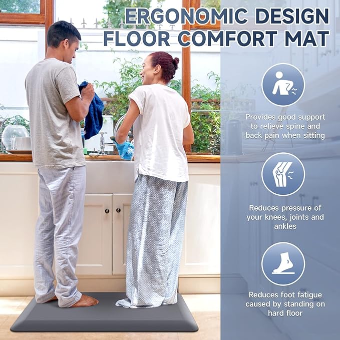 4/5 Inch Thick Kitchen Mats for Floor, StepRite Kitchen Rug for Standing Desk, Non-Slip, Thicker, Stain & Water Resistant, Comfort Anti Fatigue Floor Mat for Home, Kitchen, Office - Grey,70 * 24''