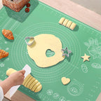 Silicone Pastry Mat 28" x 20" Extra Thick Non Stick Baking Mat with Measurements and Edge Heightening, Food Grade Silicone Rolling Mat for Pastry, Bread, Cookies, Pizza, Fondant, Pasta - Green