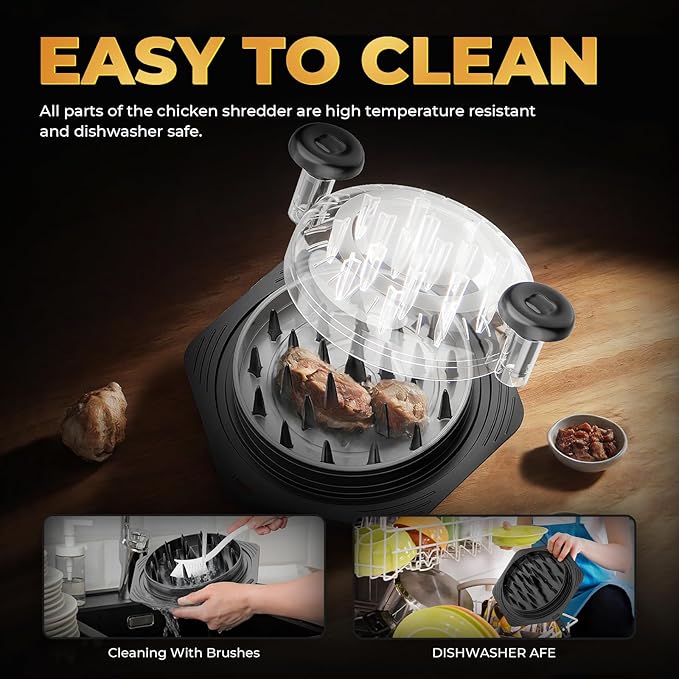 Cleangor Chicken Shredder Tool Twist Large, BPA Free Meat Shredder with Ergonomic Handle, Non-Slip Food Shredder Tool for Pork, Beef, Set of Chicken Breast Shredder with Brush & Fork (1, Black)