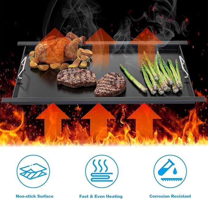 16517 Full-Size Griddle Insert for Bull 30" 4 Burner Grill Angus 47628 47629 Outlaw 26038 26039,Bull Premium Grill 18248 18249,Non-stick Carbon Steel Flat Top Cooking Plate Replacement for Bull 65073