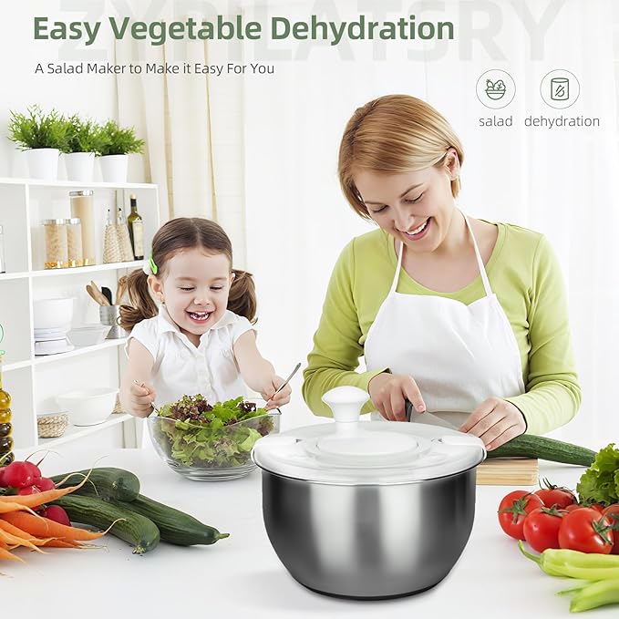 6L-Stainless Steel Salad Rotator, Vegetable Dishwasher,Lettuce Cleaner and Dryer, Kitchen Strainers.