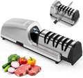 Electric Knife Sharpener for Kitchen Knives, Detachable Sharpening Head, 3-Stage Knife Sharpener Electric, 100% Diamond Abrasive, 15-Degree Precision Angle, Fast Sharpening, Polish (Silver)