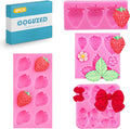 CoguZed 4 Pcs Strawberry and Bow Silicone Molds, Fruit and Leaf Fondant Mold for Chocolate, Candy Making, Cake Decorating and Clay Crafting