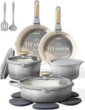 CAROTE 17Pcs Titanium Cookware Set, Pots and Pans Set Non Stick, Kitchen Cooking Set with Detachable Handle, Non Toxic Induction Cookware, Dishwasher/Oven Safe