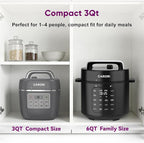 Carori 8-in-1 Electric Pressure Cooker, Compact 3 QT All-in-1 Multi-Cooker with Ceramic Pot, Saute, Slow Cook, Rice, Stew, Delay Start, Keep Warm & Safe Vent, Gray