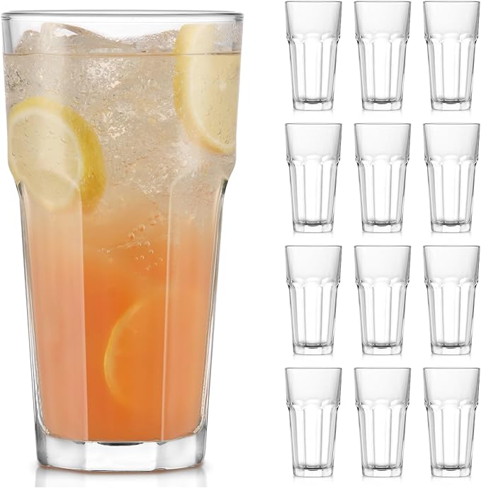 Libbey Gibraltar DuraTuff Drinking Glass Drinking Cup Set, Iconic Heavy Base Bar Glassware hick Drinking Glasses Set of 12, 16-Ounce Cooler Glasses