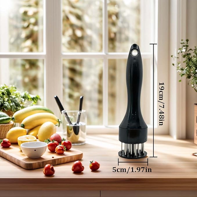 1 Pcs Black Sharp Meat Tenderizer, Stainless Steel Needle Blades Meat Tenderizer, Professional Kitchen Gadgets for BBQ/Marinade/Steak/Beef/Poultry