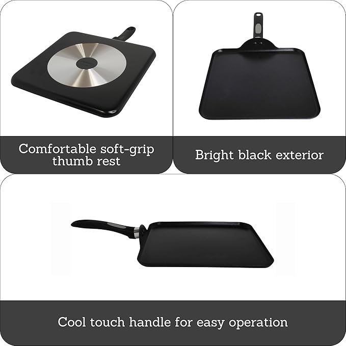 Mirro A79713 Get A Grip Aluminum Nonstick Griddle Cookware, 11-Inch, Black