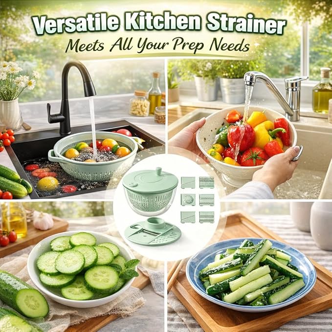 Salad Spinner 7‑Piece Multifunction Set – Lettuce Spinner, Vegetable Washer, Salad Chopper, Slicer, Shredder & Grater – Salad Bowl with Lid & All‑in‑One Kitchen Gadget for Easy Prep