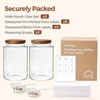 ComSaf 2Pcs (4.2Qt) Wide-Mouth Flour Sugar Storage Containers - Include Scoops & Labels, Easy to Scoop & Airtight, Large Glass Jar for Bakers to Store Bulk Flour, Rice, and Dry Goods in Kitchen Pantry