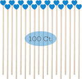 100 Pcs 6 Inch Blue Heart Shaped Wooden Swizzle Sticks, Cake Pop Sticks, Cocktail & Coffee Drink Stirrers, Rock Candy Sticks, Lollipop Sticks for Baby Shower, Gender Reveal, Birthday & Wedding Party