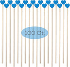 100 Pcs 6 Inch Blue Heart Shaped Wooden Swizzle Sticks, Cake Pop Sticks, Cocktail & Coffee Drink Stirrers, Rock Candy Sticks, Lollipop Sticks for Baby Shower, Gender Reveal, Birthday & Wedding Party