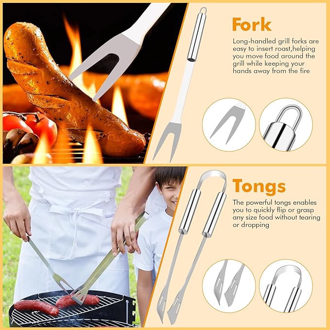 Grill Utensils Set,15 Pcs Stainless Steel BBQ Accessories Set, Portable Professional Grill Tool, Perfect Grill Kit Gift for Outdoor with Bag
