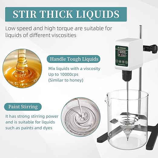 OS-5S Digital Overhead Stirrer 10L(H₂O) Lab Stirrer H-Base Stainless Steel Stand & 1 Stirring Paddle | 100-1200RPM,10000 mPas,Timing 1min-24h