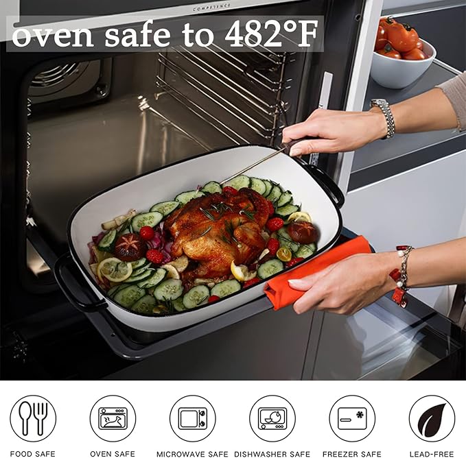 6 Quart Large Rectangular Baking Dish, 16x11 Inches Ceramic Baking Pan Casserole Dish for Cooking,Kitchen and Daily Use, Safe for Oven Microwave Refrigerator Disinfection Cabinet and Dishwasher,White