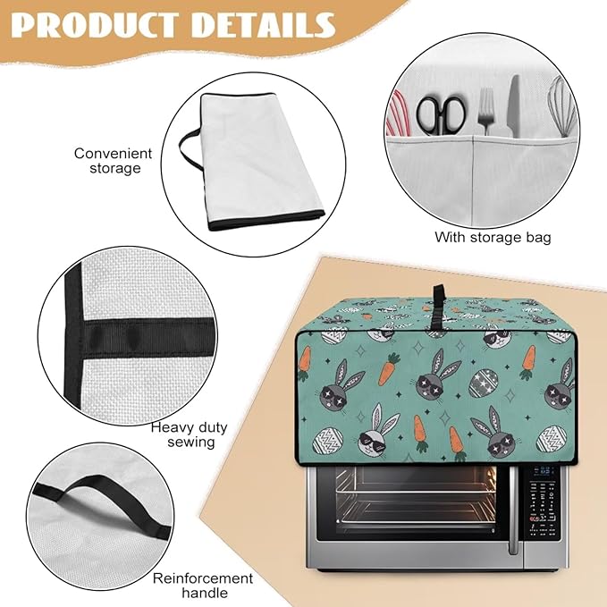 Easter Egg Bunny Carrot Print Toaster Oven Dust Cover Compatible with Most Toasters Ovens, Easter Decor Dust-proof Protector for Kitchen Small Appliance, (Medium-16.1*19.71*10 inches)