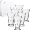 French Bee Highball Glasses | Set Of 6 | Clear Drinking Glass 13 OZ, Old Fashioned Glasses with Bees Embossed Design, Fine Crystal French Glassware, Drinking Glasses, Heavy Water & Juice Glasses Gift