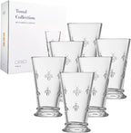 French Bee Highball Glasses | Set Of 6 | Clear Drinking Glass 13 OZ, Old Fashioned Glasses with Bees Embossed Design, Fine Crystal French Glassware, Drinking Glasses, Heavy Water & Juice Glasses Gift