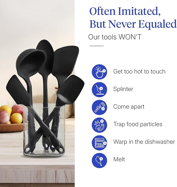 GIR: Get It Right 5-Piece Silicone Ultimate Kitchen Utensils Set - Ladle, Spatula, Flip, Spoon & Spoonula - Non-Toxic Cooking Utensils for Nonstick Cookware, Cooking and Baking - Black