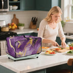 Marble Print Toaster Oven Cover, Dust-proof Heavy Duty Toaster Oven Cover for kitchen, Air Fryer with Accessory Pockets, Gold Violet, (Large-18.5*22.5*12.99 inches)