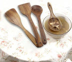 4 Pcs Natural Teak Wood Spatulas, Nonstick Wooden Spoons Premium Cooking Utensils, Heat Resistant Kitchen Utensil Set for Nonstick Cookware/Cooking Gifts
