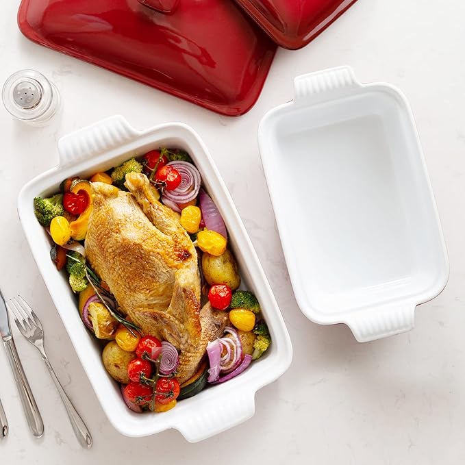 vancasso Blossom Casserole Dish With Lid, 3.8 Quart Casserole Dish for Oven, 9x13 Baking Pan with Handles, Large Casserole Baking Dish Lasagna Pan with Lid, Microwave, Dishwasher Safe, Red