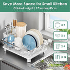 MOUKABAL Dish Drying Rack, Dish Rack, Stainless Steel Dish Racks for Kitchen Counter, Dish Drainer with Removable Utensil Holder, Drainboard (White,Stainless Steel,13''W x 17''L)