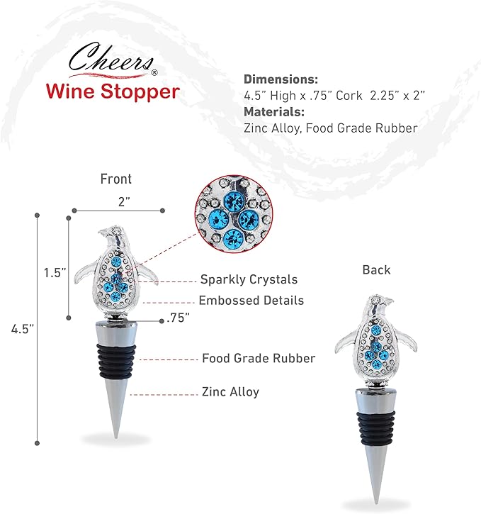 Cheers Penguin Metal Wine Stopper - Elegant Vacuum Seal Reusable Animal Ocean Life Wine Bottle Stopper Airtight Leak Proof Bottle Topper Cork Plug, Cute Home Decor & Bar Tool Accessory Unique Gift