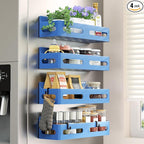 Sevenblue 4 Pack Strong Magnetic Spice Rack for Refrigerator, Multipurpose Magnetic Shelf for Fridge with 4 Hooks for kitchen and Bathroom Organization, Blue