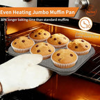 2 Pack Jumbo Muffin Pan, 6 Cup Large Cupcake Pan with Speckled Granite Coating and Paper Liners, Professional Nonstick Carbon Steel Muffin Tin for Baking Muffins Frittatas Cupcakes, Grey