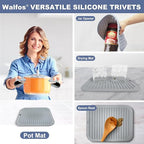 Walfos Silicone Trivets for Hot Pots and Pans - Heat Resistant Hot Pads for Kitchen Counter- Multi-Purpose & Versatile Trivet Mat - Long-Lasting & Flexible Silicone Hot Pad
