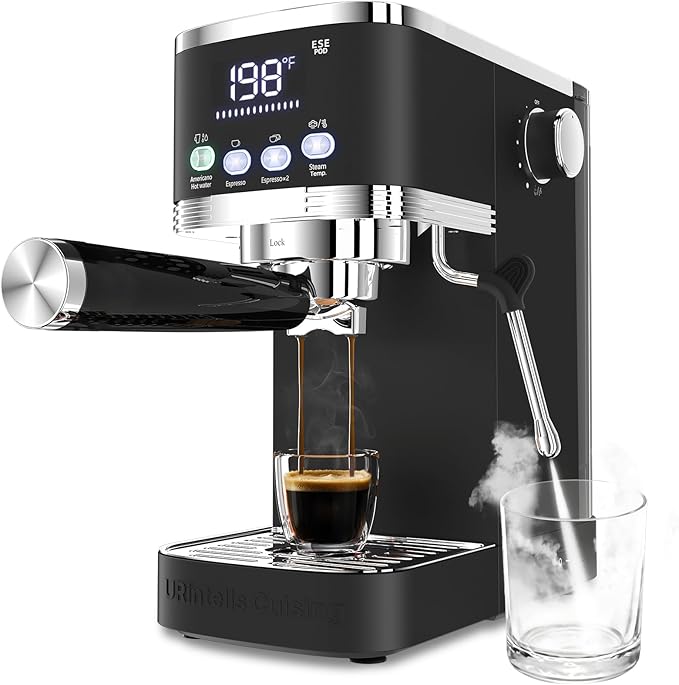 Espresso Machine 20 Bar Temperature Time LED Display Espresso Maker with Adjustable Extraction Temperature Stainless Steel Coffee Machine with Powerful Steam Wand for Cappuccino Latte for Black