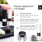LARS NYSØM Electric Salt and Pepper Grinder Set I Automatic Salt and Pepper Mills with Adjustable Ceramic Grinder I USB Rechargeable Electric Spice Mill Set with LED Light (Black/White)