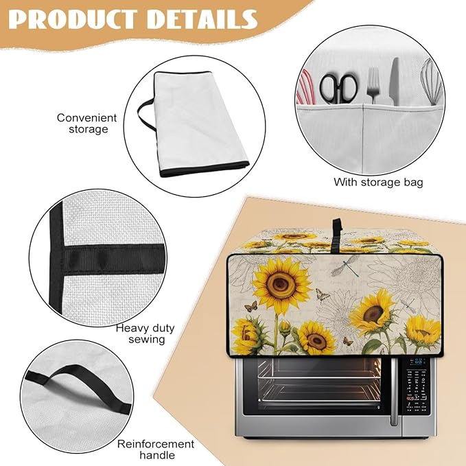 Sunflower Butterfly Dragonfly Print Toaster Oven Dust-proof Cover, Fingerprint Prevention & Greasy Protection Washable Universal Small Appliance Covers (Medium-16.1 * 19.71 * 10 inches)