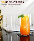 16.2oz Drinking Glasses Set of 8, Tall Water Highball Glasses, Unique Design Lead-Free Crystal Glassware, Glass Cups for Mojito and Mixed Drink Cocktail Glass Set