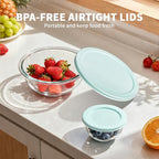 Luvan Glass Mixing Bowl with Lids Set of 5(0.2QT, 0.5QT, 1.1QT, 2.1QT, 3.75 QT), Space-Saving Nesting Bowls Anti-slip Salad Bowls for Storage, Cooking, Microwave,Freezer,Oven and Dishwasher Safe