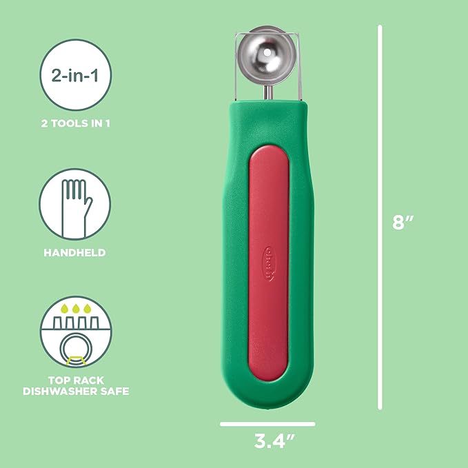 Chef'n Watermelon Scooper and Slicer - 2-in-1 Fruit Scooping Tool and Melon Baller Set for Quick Watermelon Cubes, Fruit Prep, and Summer Snacking - Nesting Kitchen Essentials