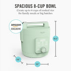 Martha Stewart Rice Cooker, 4 Cup (Uncooked) / 8 Cup (Cooked), Ceramic Non-Stick Removable Pot, Keep Warm, Measure Markings, Steam Basket, Brown & Sushi Rice, Quick Cook, Quinoa, Grains, Oats, Honeydew Green