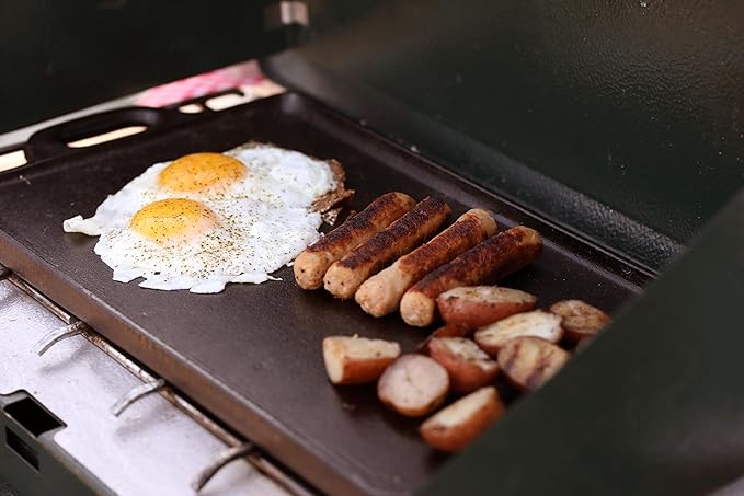 Coghlan's Cast Iron Griddle – Reversible Pre-Seasoned Camping Cookware for Grilling, Frying, and Outdoor Cooking – Durable and Versatile Skillet Pan, 18 x 9 Inches
