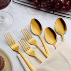 Unokit 24-Piece Spoons and Forks Set Silverware Set - Forks and Spoons Stainless Steel Silverware for Home, Kitchen and Restaurant, 12-Fork and 12-Spoon, Mirror Polished & Dishwasher Safe, Gold