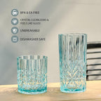 BELLAFORTE Shatterproof Tritan Plastic Drinking Glasses. 13oz & 18oz Water Glasses Set of 4 - Myrtle Beach Glasses Drinking - Unbreakable Tumblers for Parties - BPA Free, Dishwasher Safe (Teal)