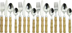 The Original Brink House Beyond Bamboo Stainless Steel Cutlery Set with Naturalistic Bamboo Handles / 16 pieces with Metal Stand, Lifestyle utensils set for home, first apartment, dorm, outdoor events
