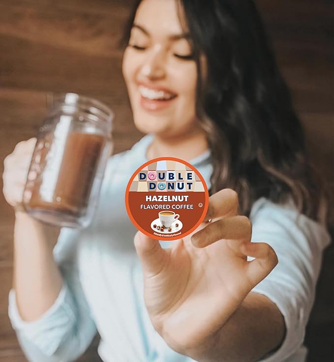 Double Donut Coffee Hazelnut Flavored Coffee Pods, Medium Roast Coffee, Compatible with Keurig K Cups Brewers, 72 Count (Pack of 1)