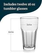 Libbey Gibraltar Drinking Glass Drinking Cup Set, Iconic Heavy Base Bar Glassware Thick Drinking Glasses Set of 12, 16-Ounce Glass Tumbler