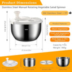 Salad Spinner Stainless Steel, Metal Salad Spinner, Salad Spinner Large, 6l With Pp Cover, Essential Kitchen Tool for Dehydrating Lettuce, Fruits and Vegetables, Pasta, and French Fries