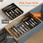 Lifewit Silverware Drawer Organizer Tray, Plastic Cutlery Storage for Kitchen, Flatware and Utensil Holder Divider for Spoons Forks Knives Tableware, 9.1 x 12.6", 5 Slots, Black