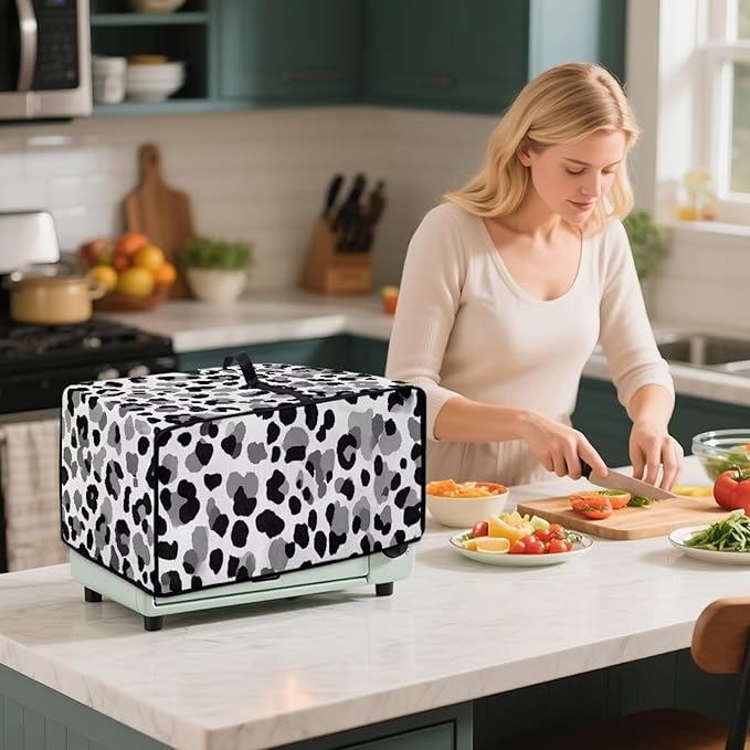 Leopard Print Toaster Oven Dust Cover, Heat-Resistant Case for Toaster Oven, Heavy Duty Washable Dust Cover Fit Most Small Appliance, (Small-14.5*18.46*9 inches)