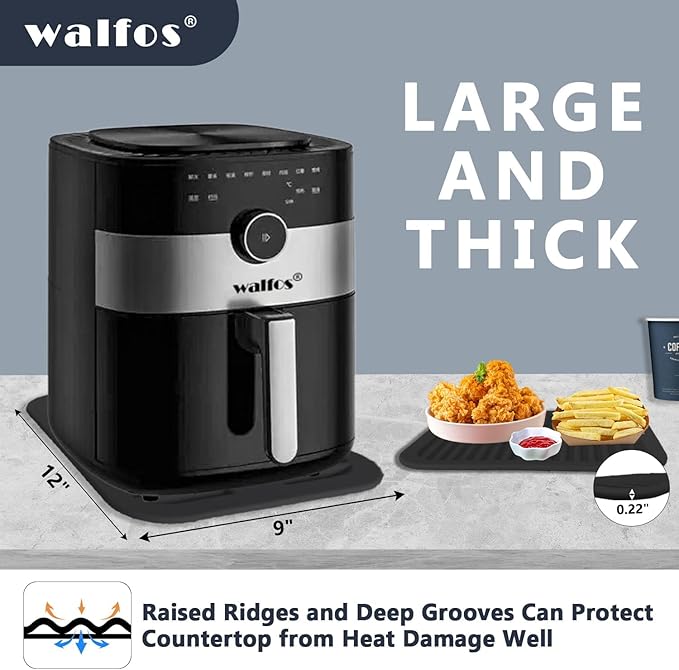 Walfos Silicone Trivets for Hot Pots and Pans - 446°F Heat Resistant Hot Pads for Kitchen Counter- 4 Pcs Multi-Purpose & Versatile Trivet Mat - Long-Lasting & Flexible Silicone Hot Pad（Black）