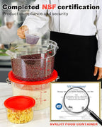6QT NSF Round Food Storage Containers with Lids: 4 PCS [Total Food Grade][Hot&Cold Resistant] Dough Proofing Container for Pizza, Bread with Measuring Spoons Included(BPA FREE) (RED)