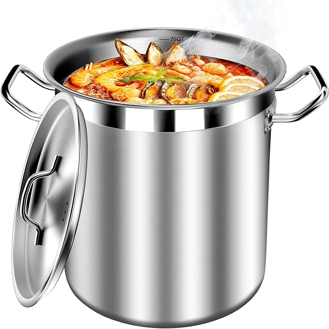 STOCKPOT Extra Large Stock Pot 75 Quart – Heavy Duty Stainless Steel Soup Pot with Lid – Commercial Grade Cooking Stockpot for Boiling, Canning or Large Family Meals